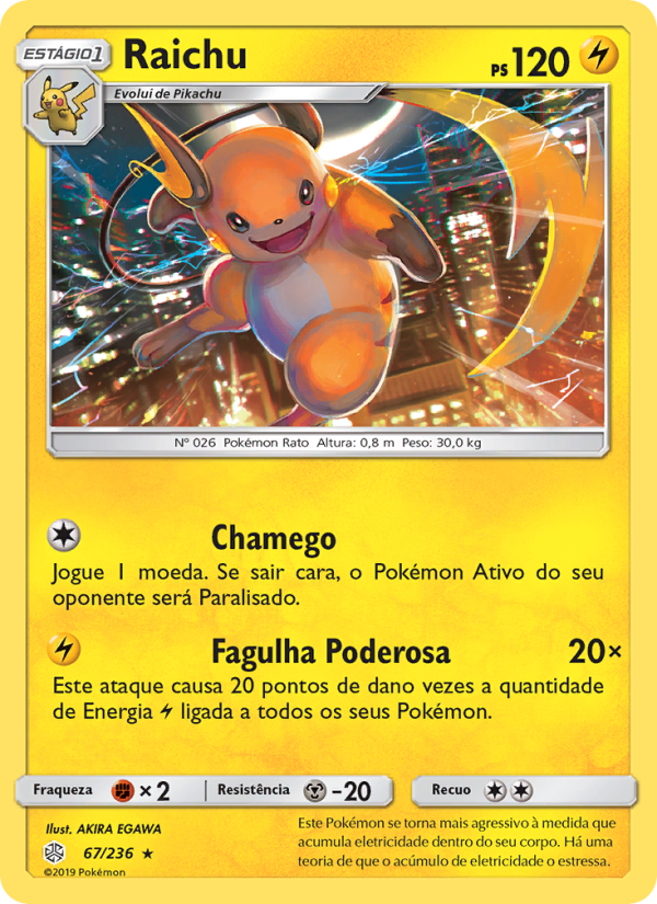 Raichu 67 — Eclipse Cósmico (Portuguese Pokémon TCG card)