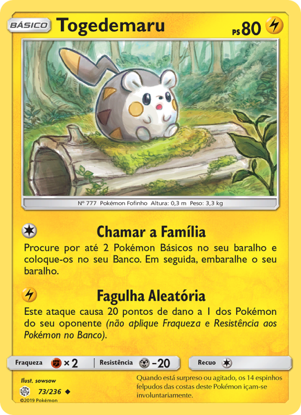 Togedemaru 73 — Eclipse Cósmico (Portuguese Pokémon TCG card)