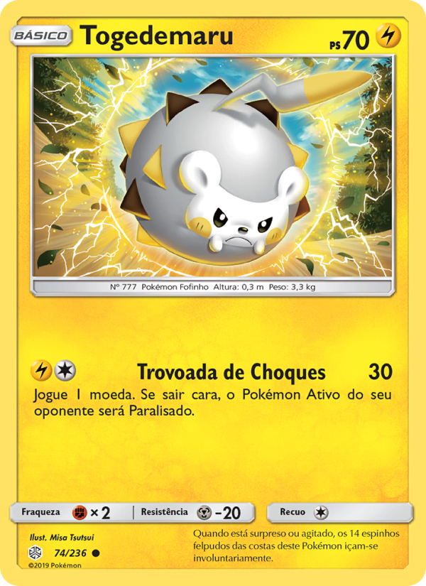 Togedemaru 74 — Eclipse Cósmico (Portuguese Pokémon TCG card)