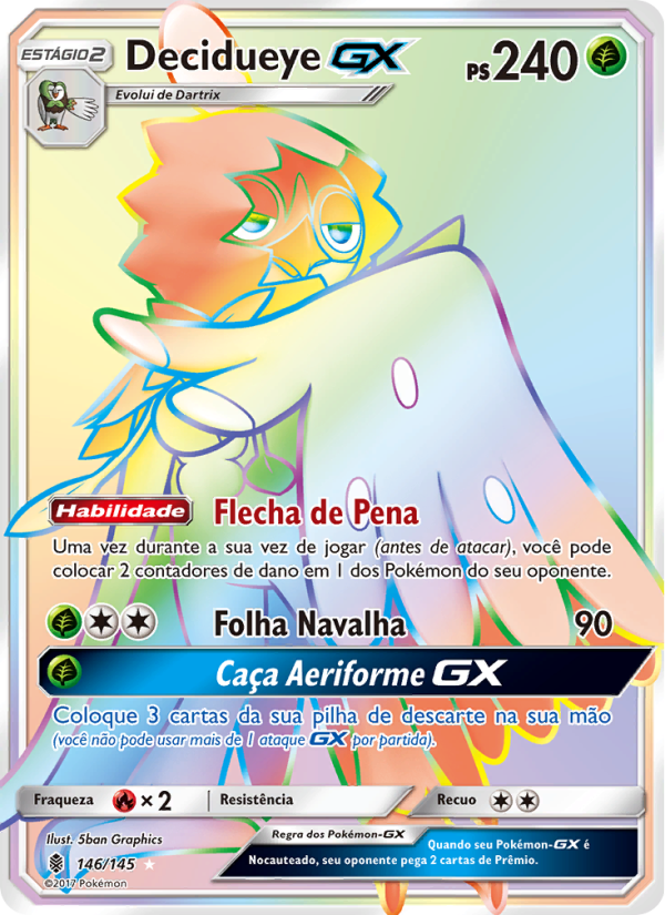 Decidueye GX 146 — Guardiões Ascendentes (Portuguese Pokémon TCG card)
