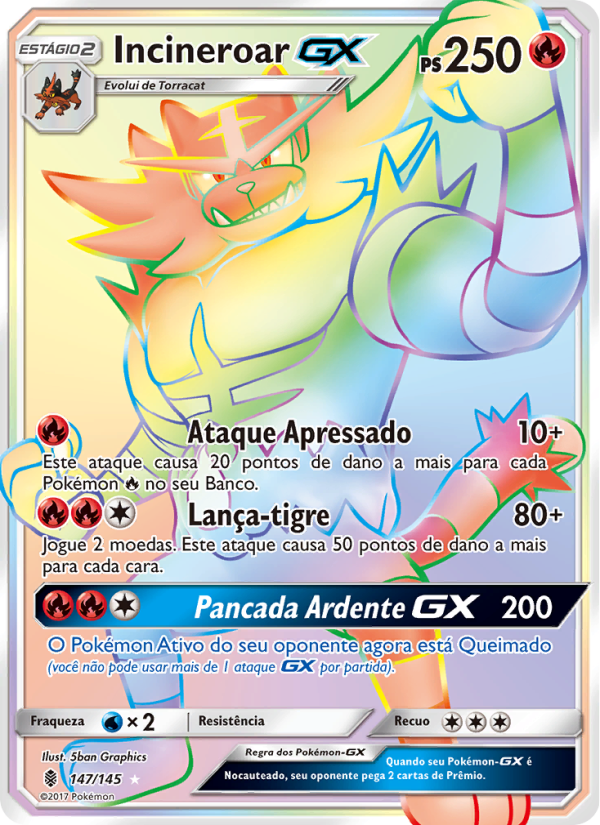 Incineroar GX 147 — Guardiões Ascendentes (Portuguese Pokémon TCG card)
