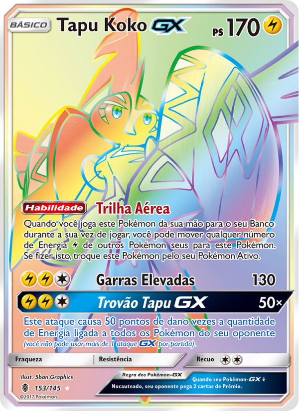 Tapu Koko GX 153 — Guardiões Ascendentes (Portuguese Pokémon TCG card)