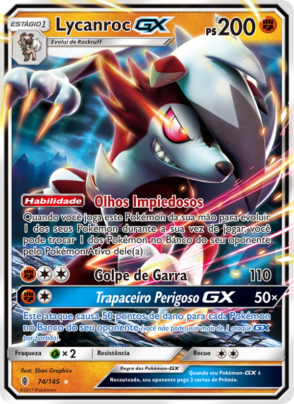 Lycanroc GX 74 — Guardiões Ascendentes (Portuguese Pokémon TCG card)
