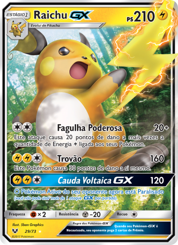 Raichu GX 29 — Schimmernde Legenden (Portuguese Pokémon TCG card)