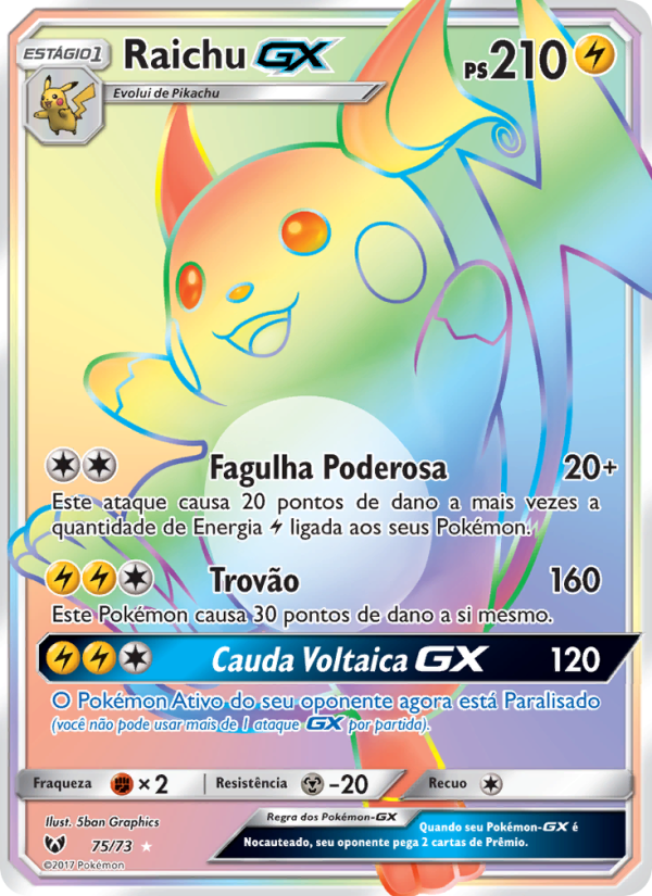 Raichu GX 75 — Lendas Luminescentes (Portuguese Pokémon TCG card)