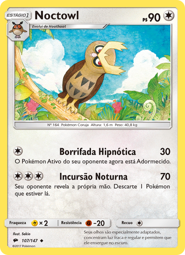 Noctowl 107 — Sombras Ardentes (Portuguese Pokémon TCG card)