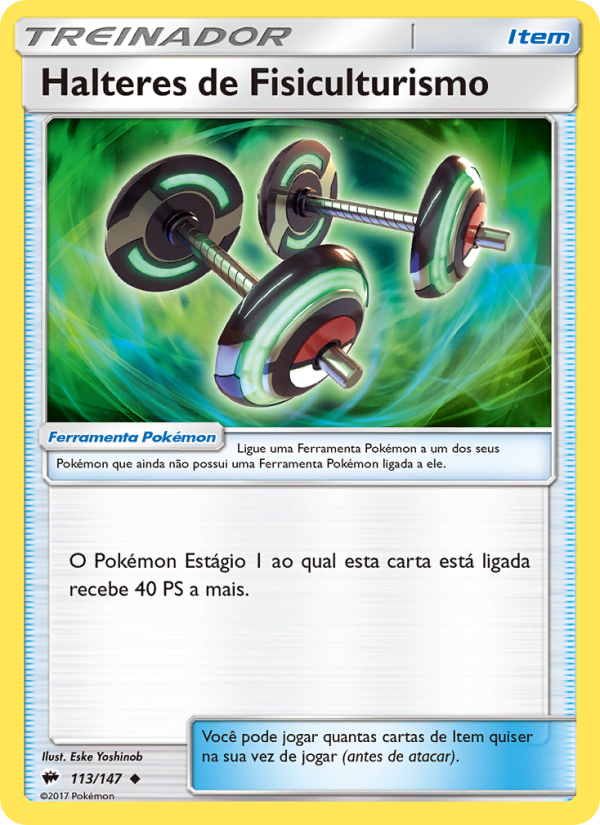 Halteres de Fisiculturismo 113 — Sombras Ardentes (Portuguese Pokémon TCG card)