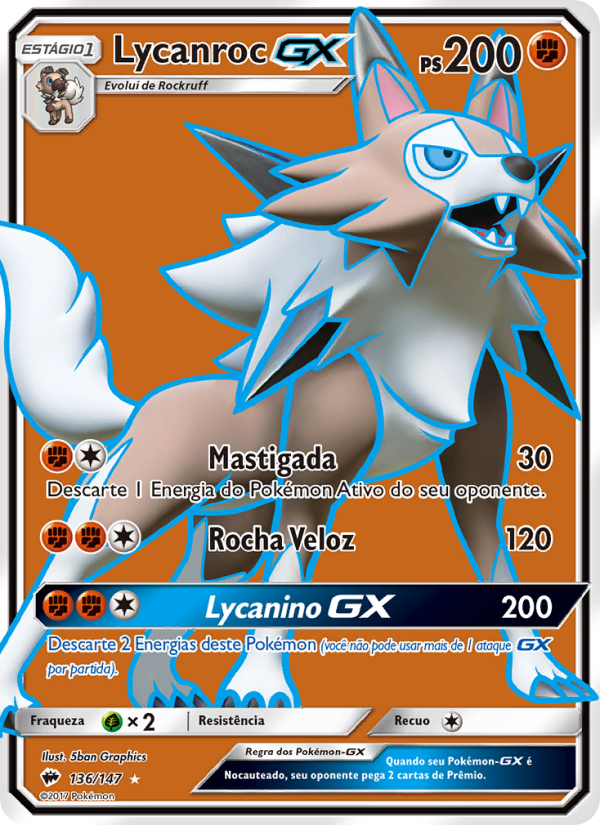 Lycanroc GX 136 — Sombras Ardentes (Portuguese Pokémon TCG card)