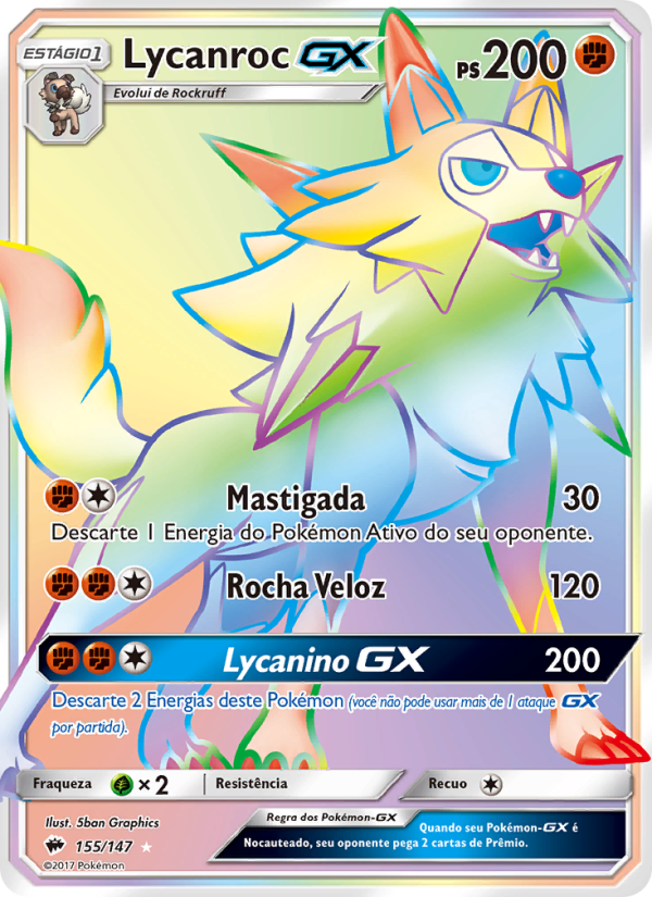 Lycanroc GX 155 — Sombras Ardentes (Portuguese Pokémon TCG card)