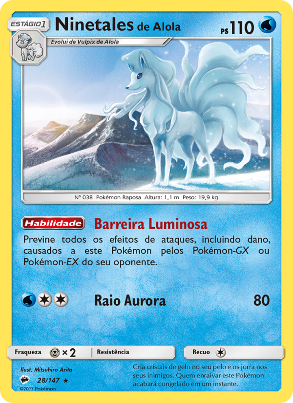 Ninetales de Alola 28 — Sombras Ardentes (Portuguese Pokémon TCG card)