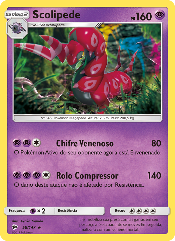 Scolipede 58 — Sombras Ardentes (Portuguese Pokémon TCG card)