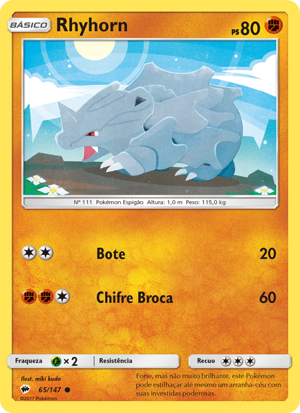 Rhyhorn 65 — Sombras Ardentes (Portuguese Pokémon TCG card)