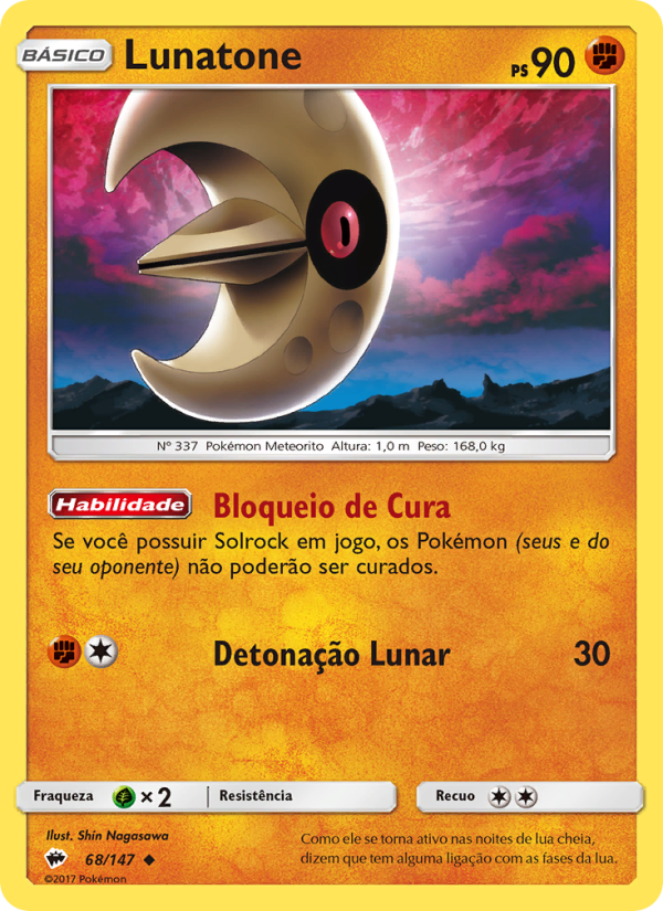 Lunatone 68 — Sombras Ardentes (Portuguese Pokémon TCG card)