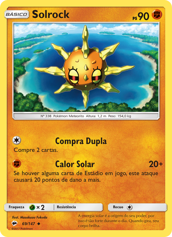 Solrock 69 — Sombras Ardentes (Portuguese Pokémon TCG card)