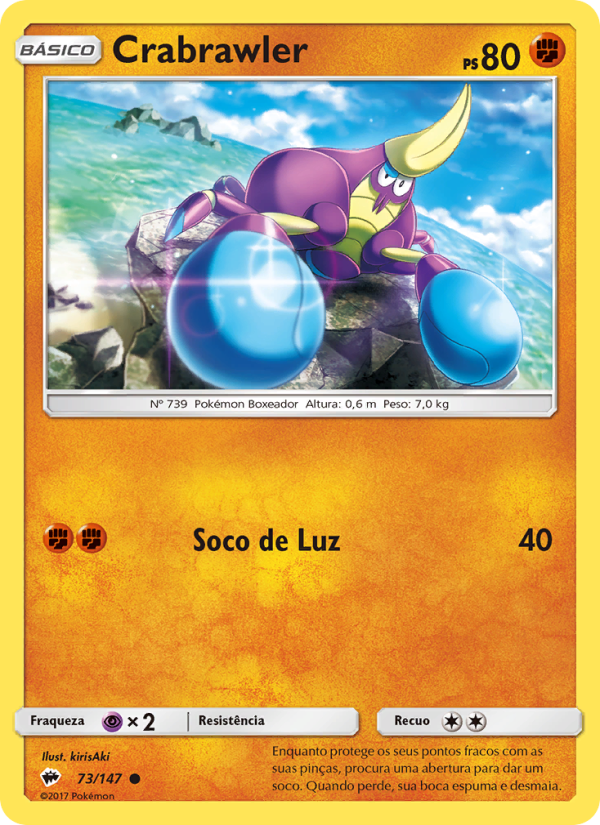 Crabrawler 73 — Sombras Ardentes (Portuguese Pokémon TCG card)