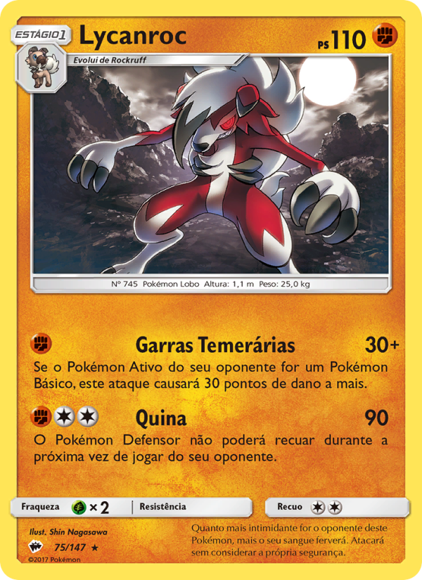 Lycanroc 75 — Sombras Ardentes (Portuguese Pokémon TCG card)