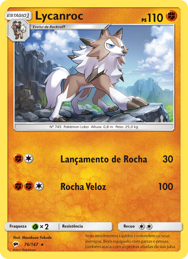 Lycanroc 76 — Sombras Ardentes (Portuguese Pokémon TCG card)