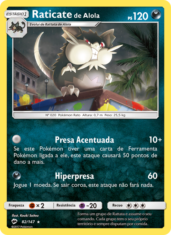 Raticate de Alola 82 — Sombras Ardentes (Portuguese Pokémon TCG card)