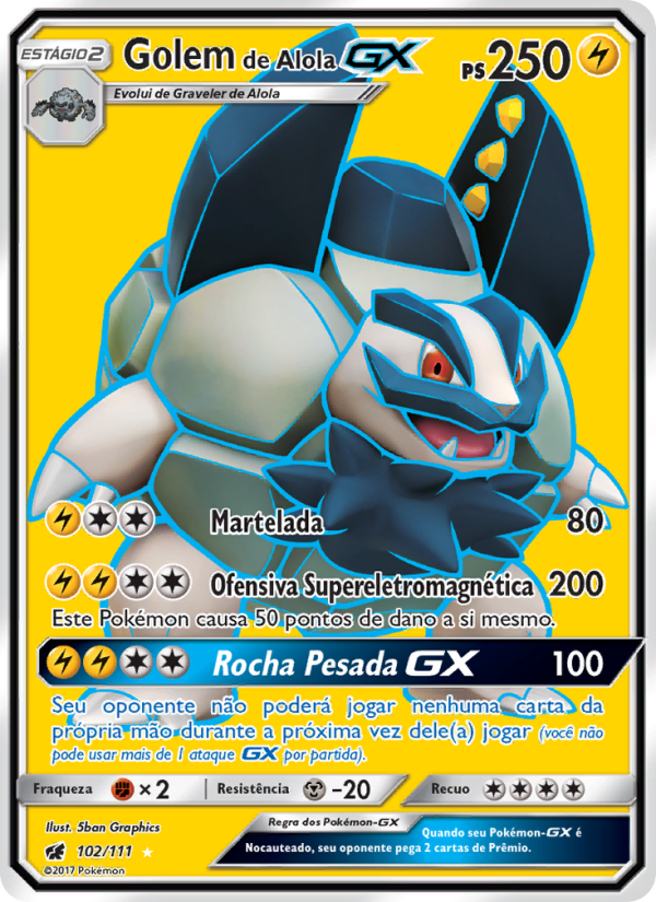 Golem de Alola GX 102 — Invasão Carmim (Portuguese Pokémon TCG card)