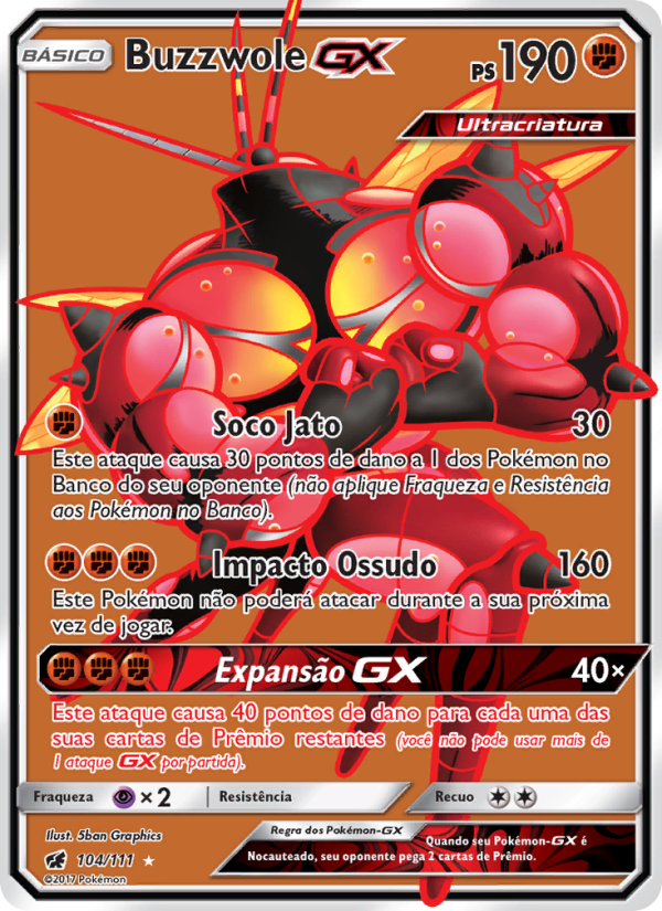Buzzwole GX 104 — Invasão Carmim (Portuguese Pokémon TCG card)