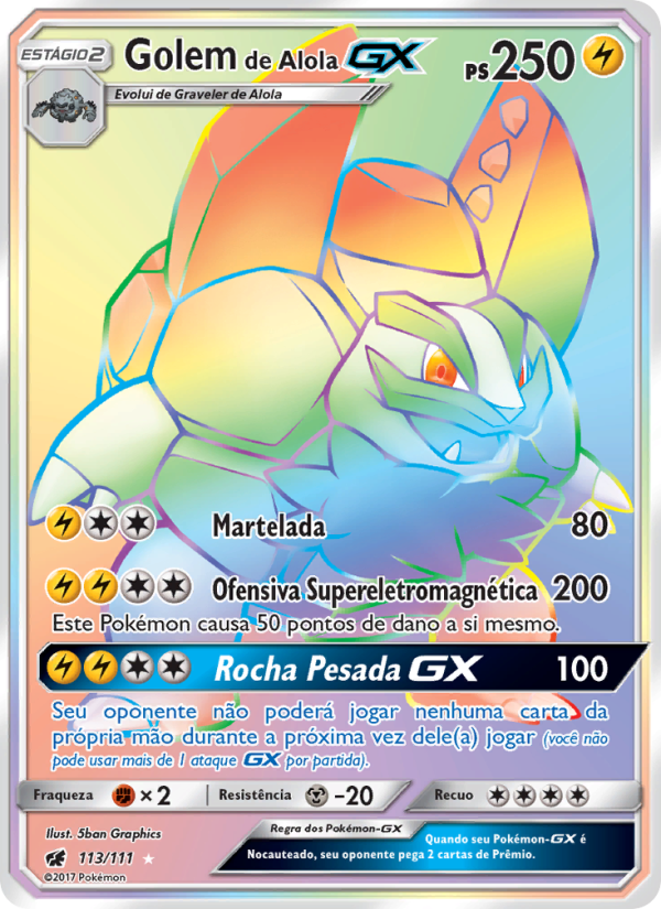 Golem de Alola GX 113 — Invasão Carmim (Portuguese Pokémon TCG card)