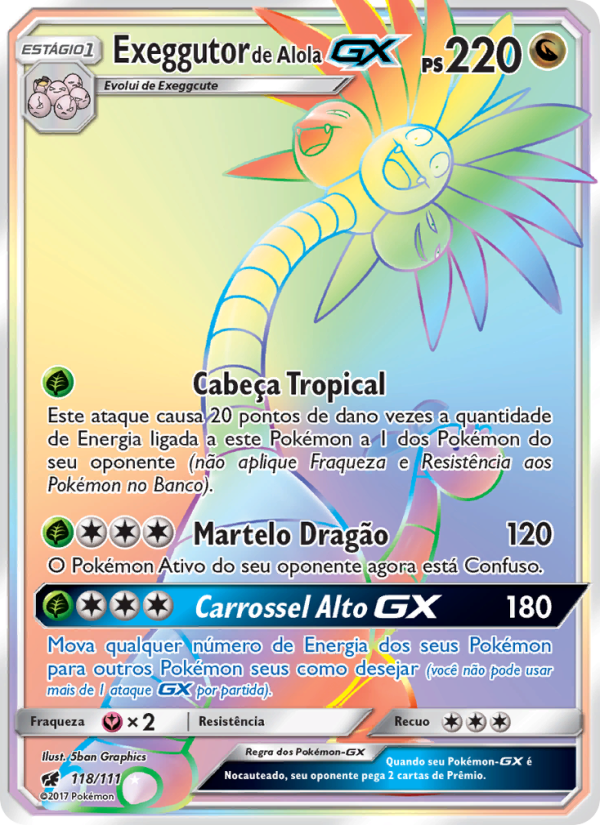 Exeggutor de Alola GX 118 — Invasão Carmim (Portuguese Pokémon TCG card)