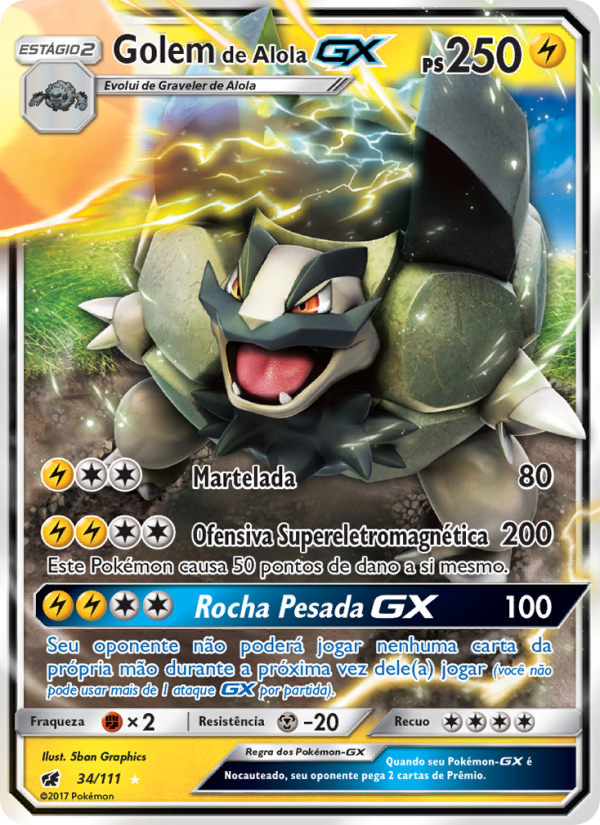 Golem de Alola GX 34 — Invasão Carmim (Portuguese Pokémon TCG card)