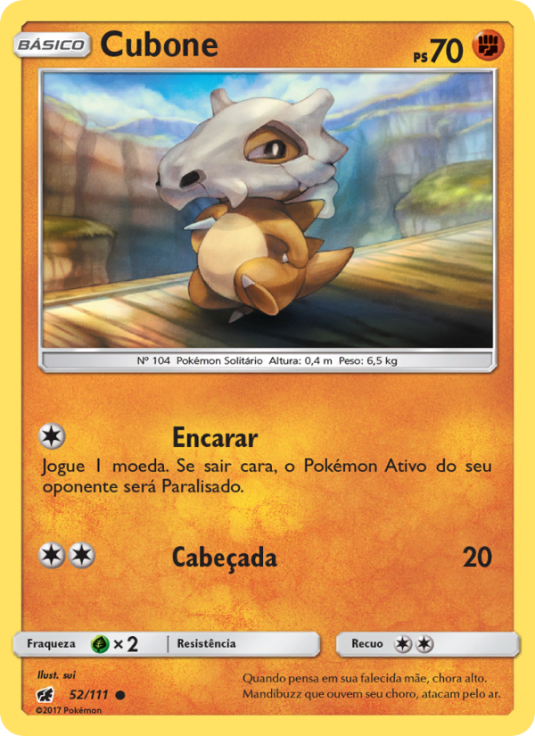 Cubone 52 — Invasão Carmim (Portuguese Pokémon TCG card)