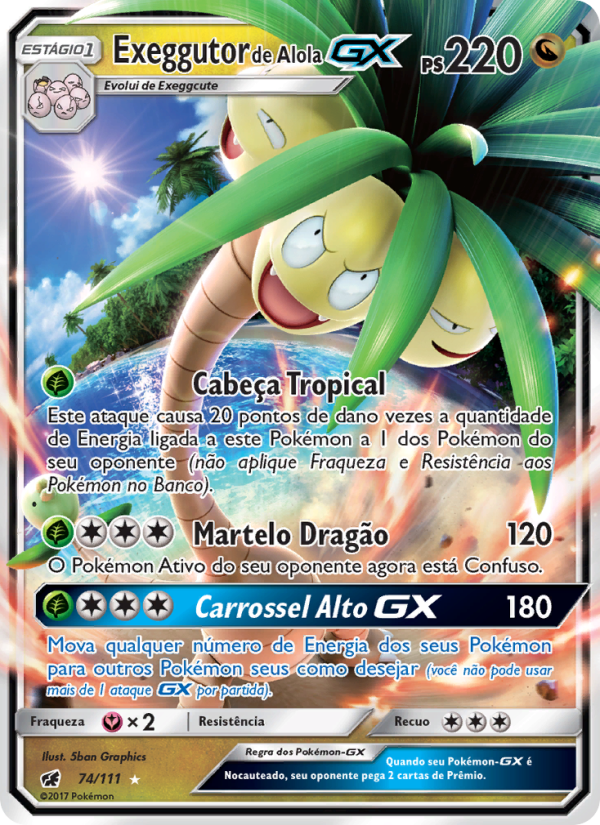Exeggutor de Alola GX 74 — Invasão Carmim (Portuguese Pokémon TCG card)