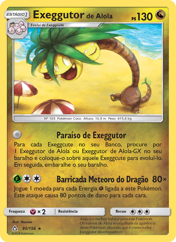 Exeggutor de Alola 95 — Ultra Prisma (Portuguese Pokémon TCG card)