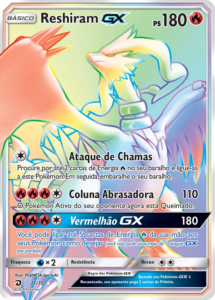 Reshiram GX 71 — Majestät Der Drachen (Portuguese Pokémon TCG card)