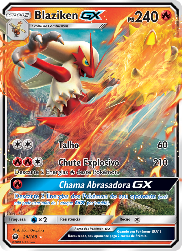 Blaziken GX 28 — Tempestade Celestial (Portuguese Pokémon TCG card)