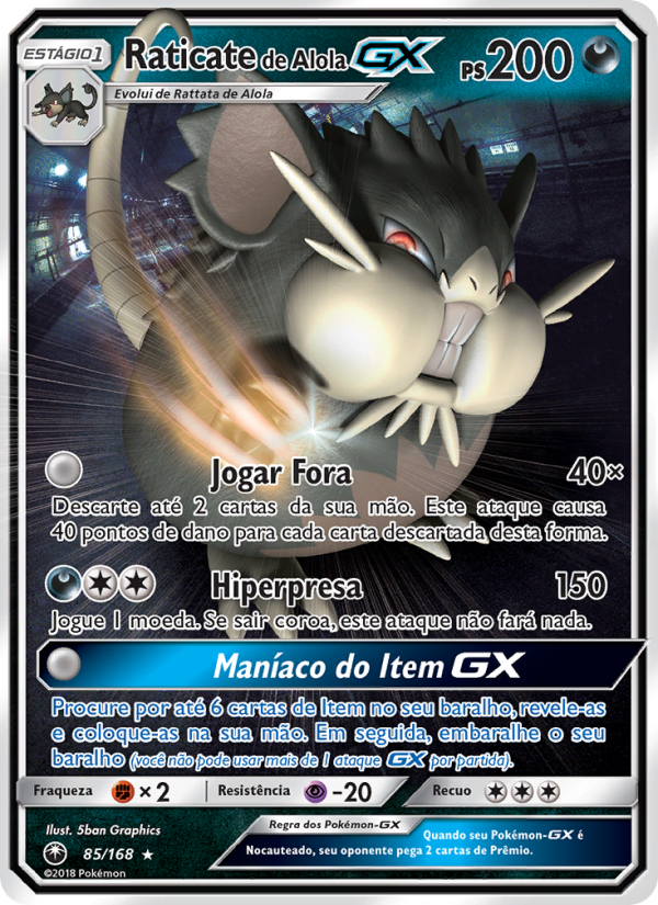Raticate de Alola GX 85 — Tempestade Celestial (Portuguese Pokémon TCG card)