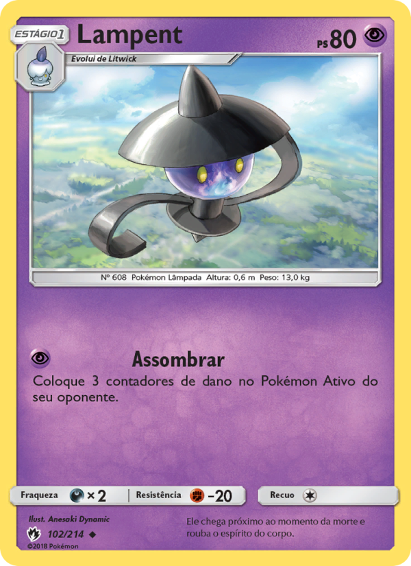 Lampent 102 — Trovões Perdidos (Portuguese Pokémon TCG card)