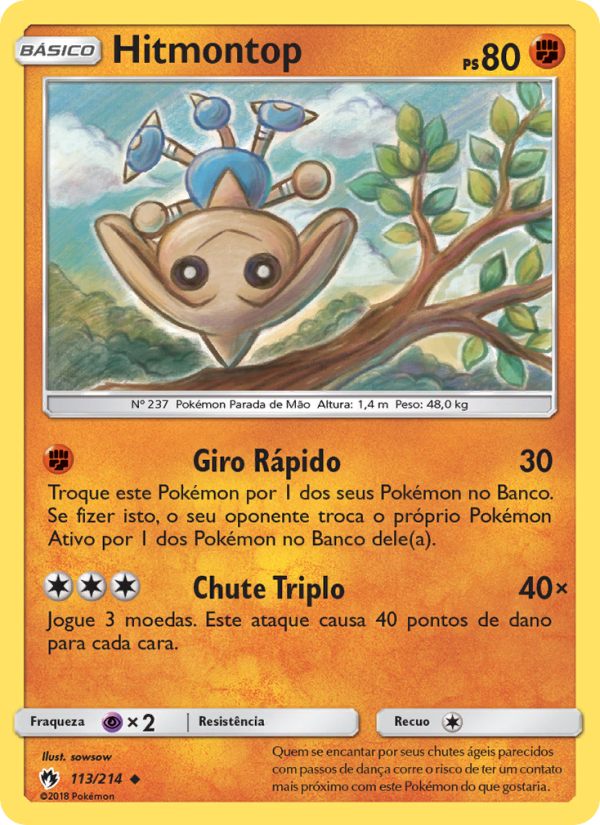 Hitmontop 113 — Trovões Perdidos (Portuguese Pokémon TCG card)