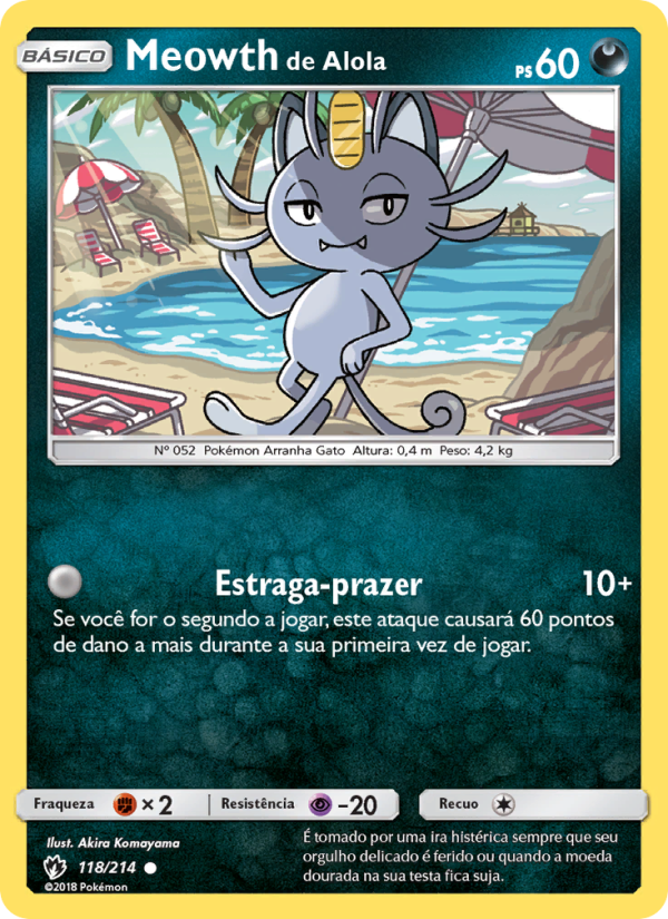 Meowth de Alola 118 — Trovões Perdidos (Portuguese Pokémon TCG card)
