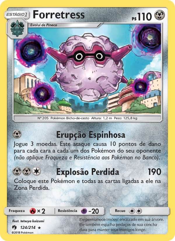 Forretress 124 — Trovões Perdidos (Portuguese Pokémon TCG card)