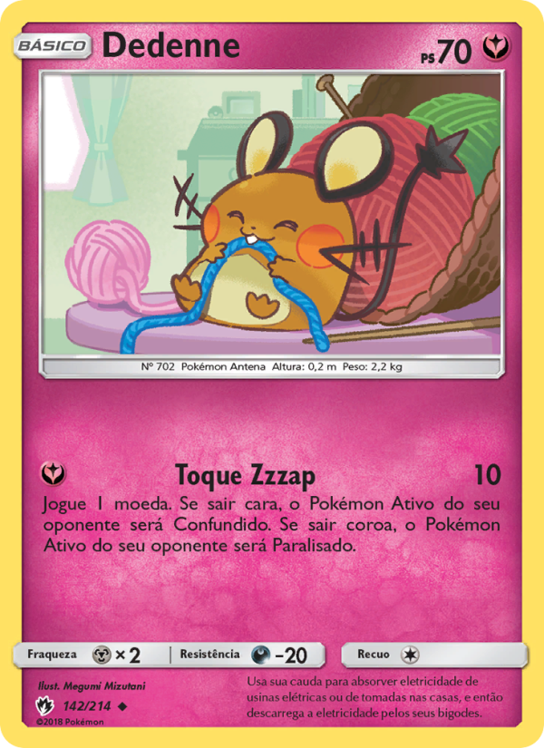 Dedenne 142 — Trovões Perdidos (Portuguese Pokémon TCG card)
