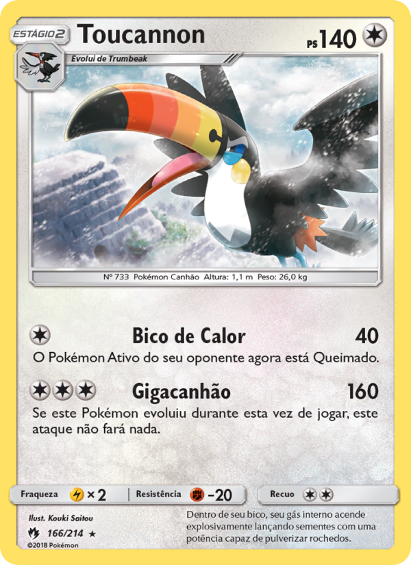 Toucannon 166 — Trovões Perdidos (Portuguese Pokémon TCG card)