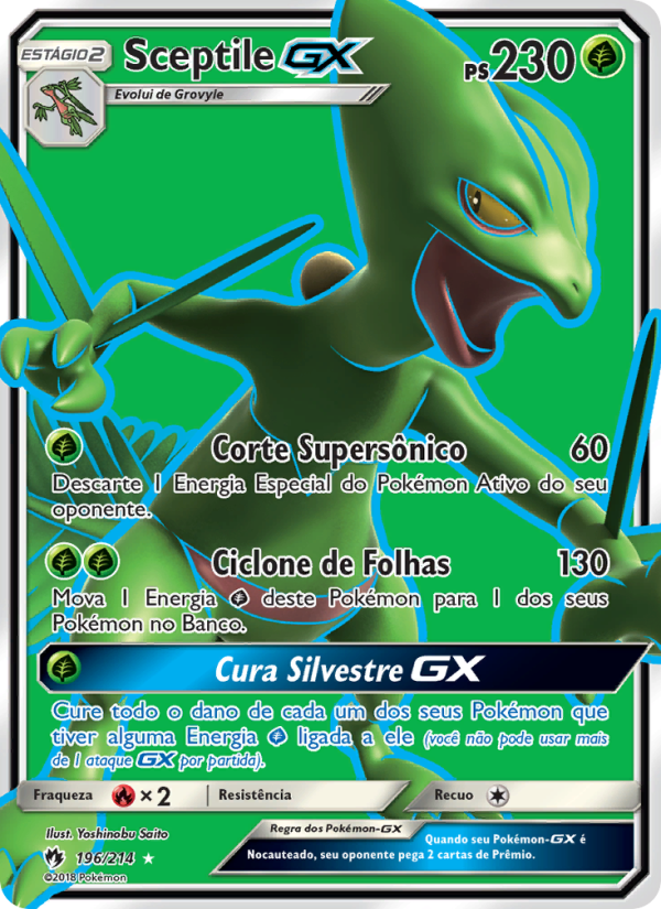 Sceptile GX 196 — Trovões Perdidos (Portuguese Pokémon TCG card)