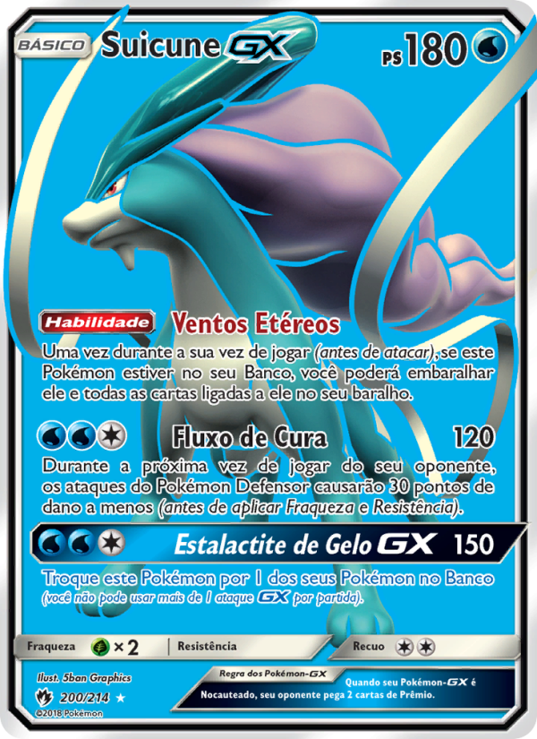 Suicune GX 200 — Trovões Perdidos (Portuguese Pokémon TCG card)