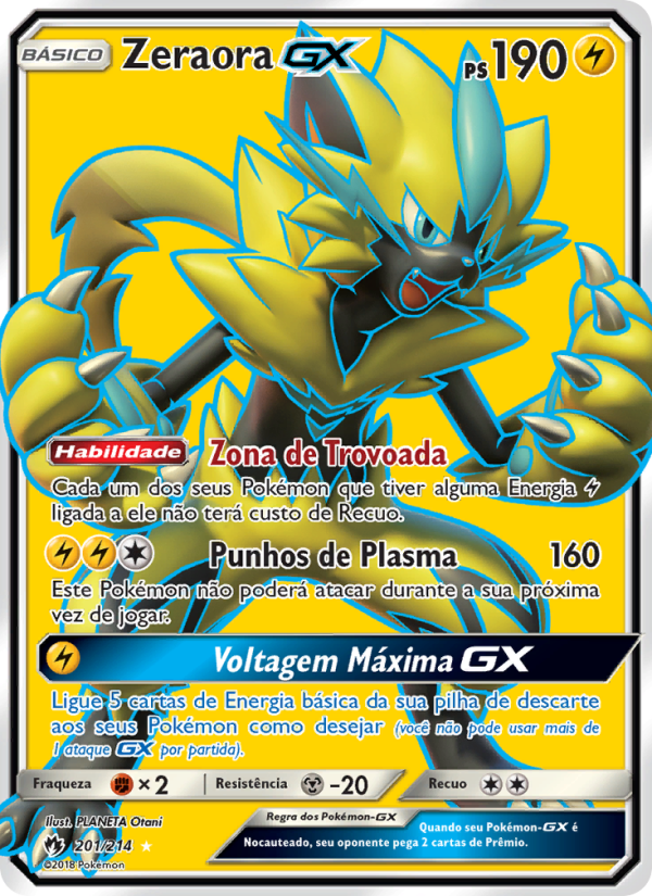 Zeraora GX 201 — Trovões Perdidos (Portuguese Pokémon TCG card)