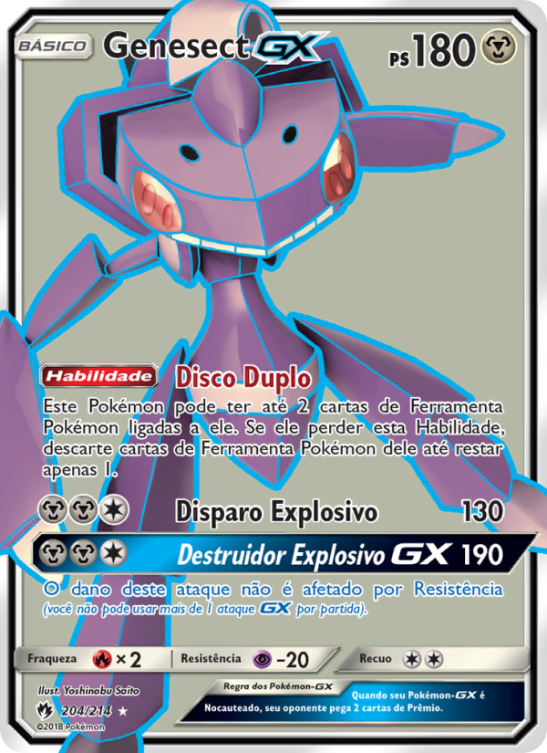 Genesect GX 204 — Trovões Perdidos (Portuguese Pokémon TCG card)