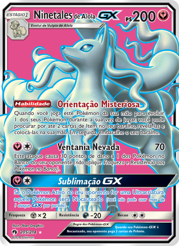 Ninetales de Alola GX 205 — Trovões Perdidos (Portuguese Pokémon TCG card)