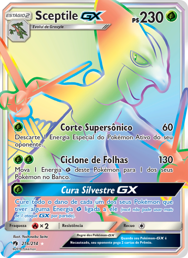 Sceptile GX 216 — Trovões Perdidos (Portuguese Pokémon TCG card)