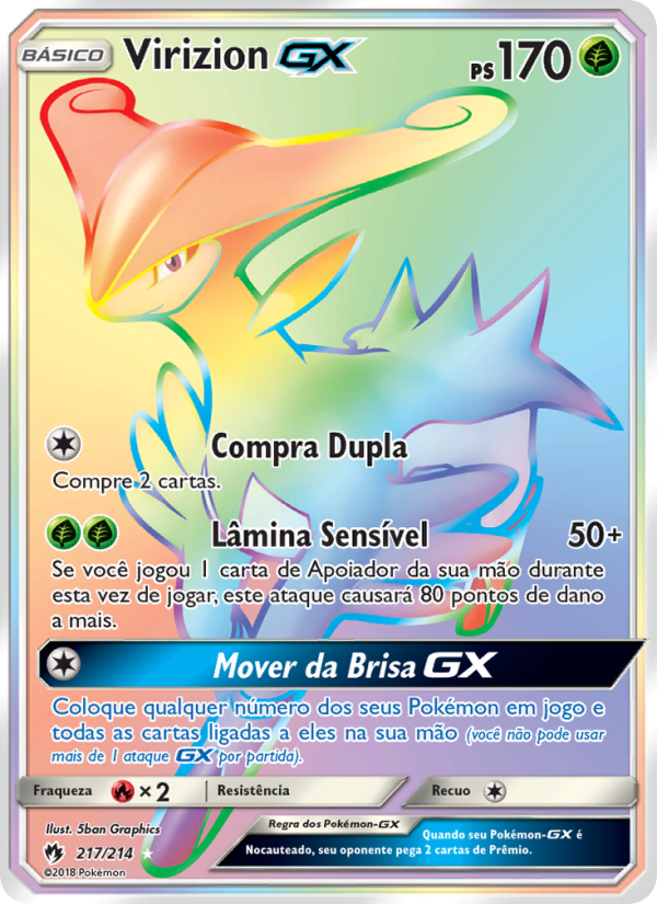 Virizion GX 217 — Trovões Perdidos (Portuguese Pokémon TCG card)