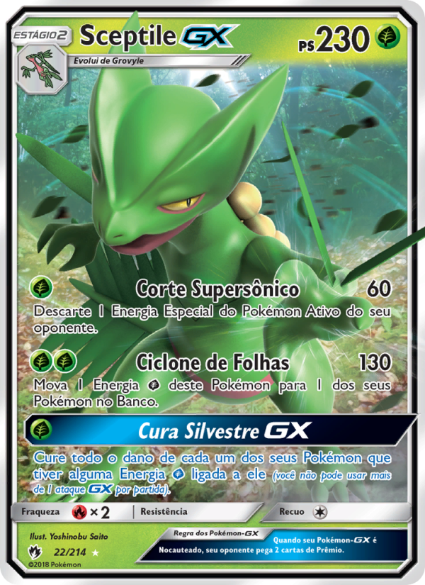 Sceptile GX 22 — Trovões Perdidos (Portuguese Pokémon TCG card)