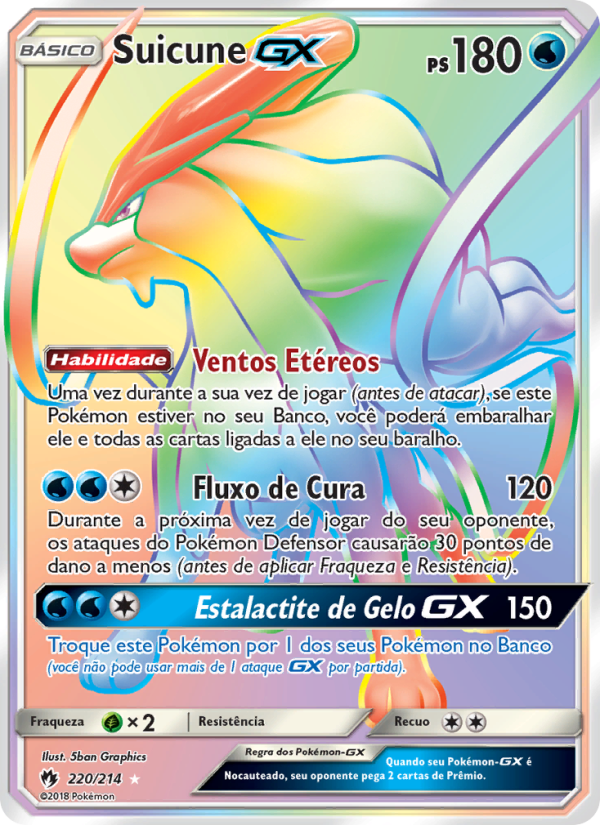 Suicune GX 220 — Trovões Perdidos (Portuguese Pokémon TCG card)