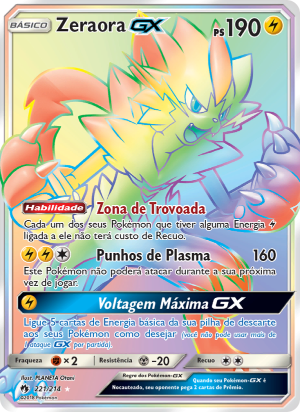 Zeraora GX 221 — Trovões Perdidos (Portuguese Pokémon TCG card)