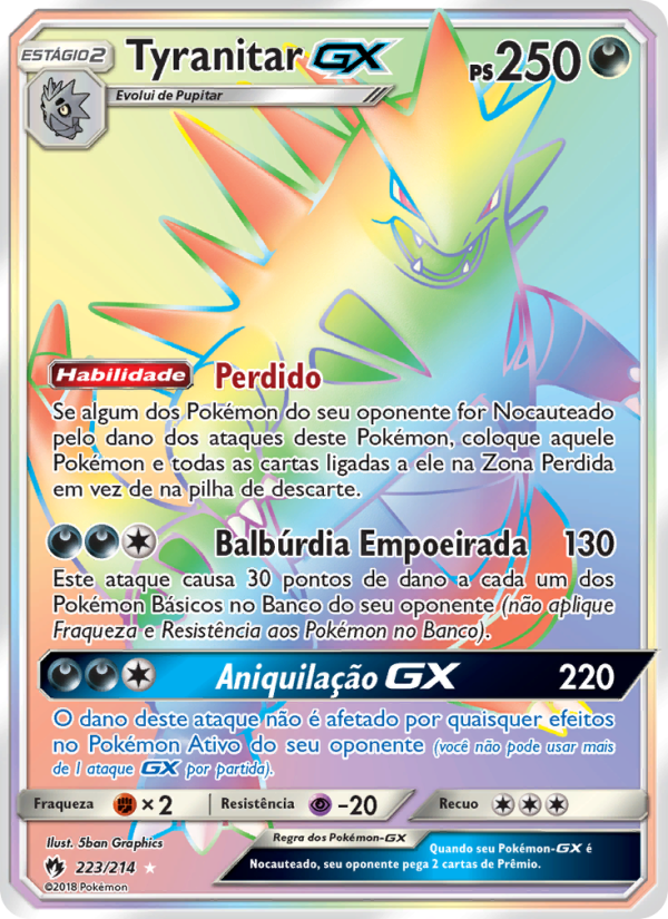 Tyranitar GX 223 — Trovões Perdidos (Portuguese Pokémon TCG card)